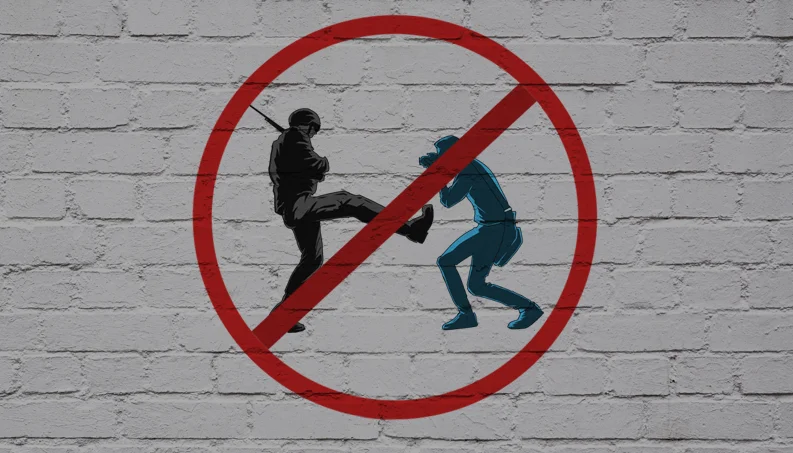 Pertengkaran atau kekerasan tidak diperbolehkan, gambar pengingat tentang menghindari konflik fisik, cocok untuk konten edukasi tentang perdamaian dan harmoni sosial.