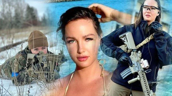 Senjata militer dan wanita bersenjata lengkap di alam terbuka, menampilkan kekuatan dan kesiapan tempur, cocok untuk konten keamanan dan pertahanan dunia nyata efek dramatis untuk duniaukutulis.